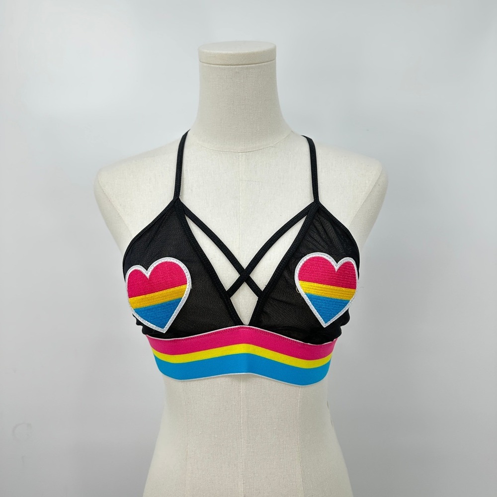 BodyRage Spencers Rainbow Striped Bralette S/M Y2K‎ Festival Rainbow Whimsy